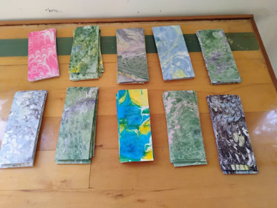 Bookmarks from the previous batch of marbled paper